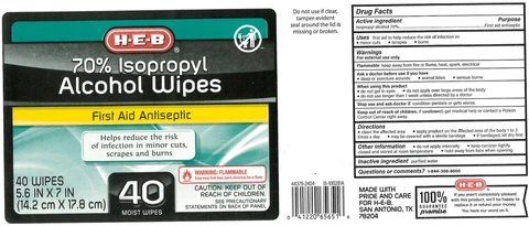 HEB 70 Isopropyl Alcohol Wipes 포장