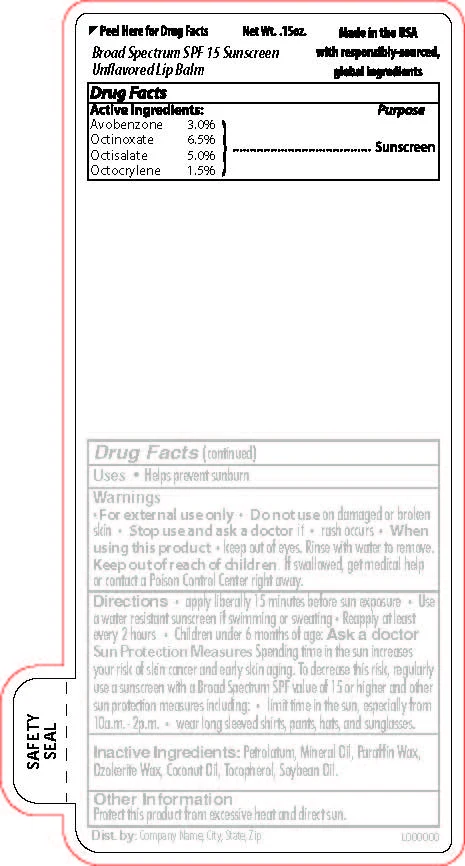 Broad Spectrum SPF 15 Sunscreen Unflavored Lip Balm packaging