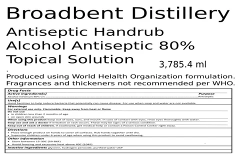 Broadbent Distillery Hand Sanitizer packaging