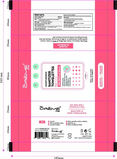 The creme shop Moisturizing Sanitizer Towelettes Rose Scented packaging