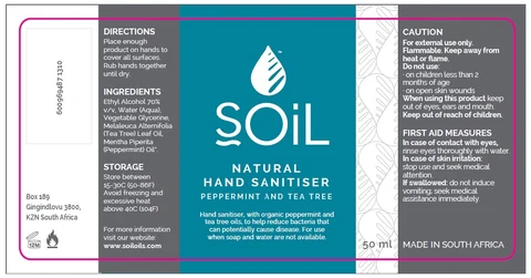 SOiL Peppermint and Tea Tree Hand Sanitiser 50ml 포장