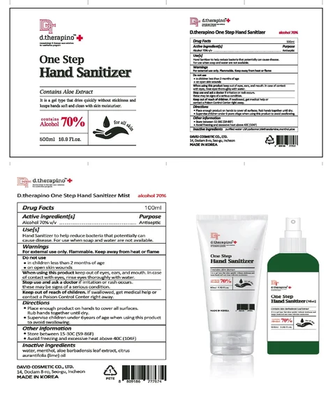 d.therapino one step hand sanitizer 포장