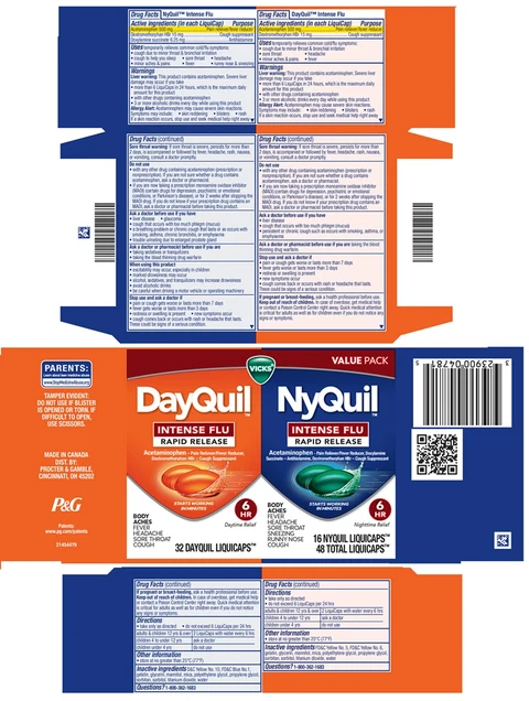 Vicks DayQuil and Vicks NyQuilIntense Flu Rapid Release LiquiCaps 포장