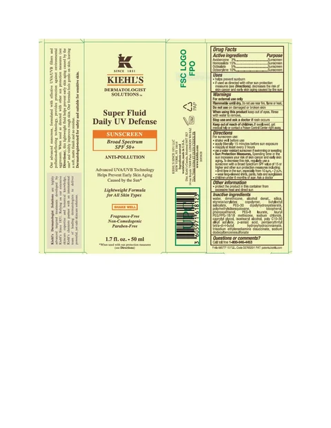Kiehls Since 1851 Dermatologist Solutions Super Fluid Daily UV Defense Broad Spectrum SPF 50 plus Sunscreen Antipollution Lightweight Formula 포장