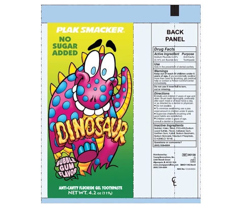 DINOSAUR BUBBLE GUM FLAVOR ANTI-CAVITY FLUORIDE TOOTH 포장