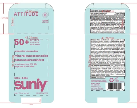 ATTITUDE Sunly Baby Mineral Sunscreen Stick SPF 50 Unscented 포장
