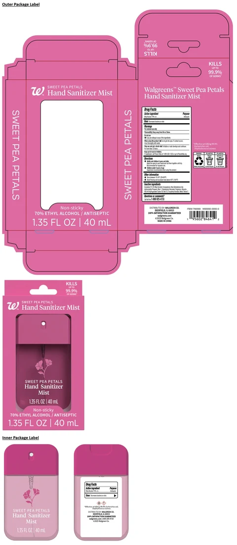 Walgreens SWEET PEA PETALS Hand Sanitizer Mist packaging