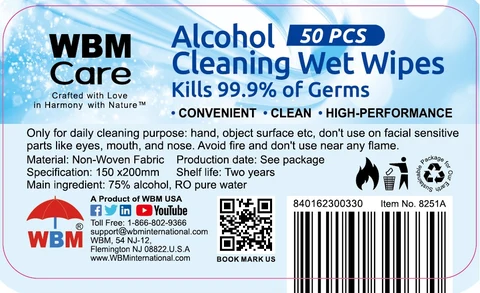 WBM CARE Alcohol cleaning wet wipes packaging