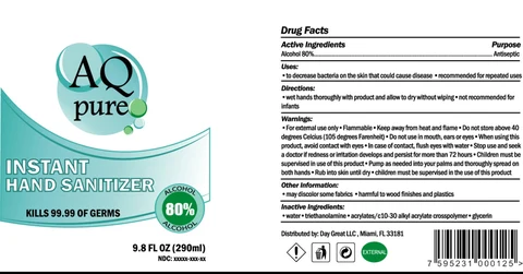 AQ pure Instant Hand Sanitizer 포장