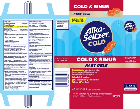 ALKA SELTZER COLD Cold and Sinus Maximum Strength Fast Gels 포장