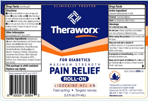 Theraworx Pain Relief Roll-On with Lidocaine for Diabetics packaging