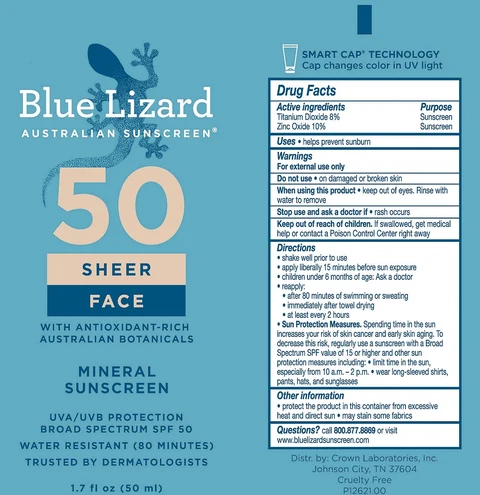 Blue Lizard Sheer Face SPF 50 Sunscreen 포장