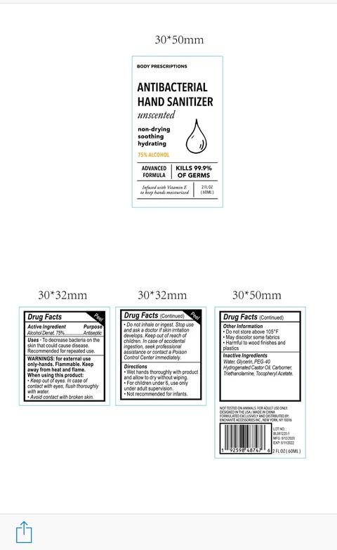 BODY PRESCRIPTIONS ANTIBACTERIAL HAND SANITIZER 포장
