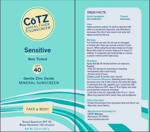 Cotz Sensitive SPF 40 Sunscreen 포장