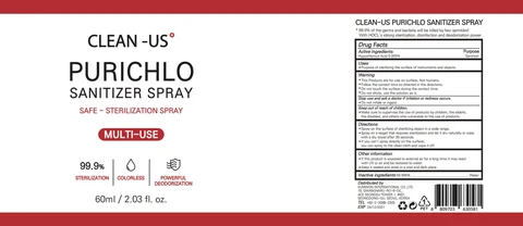 CLEAN-US PURICHLO SANITIZER-Spray packaging