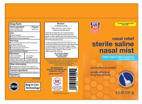 Sterile Saline MistRite Aid packaging