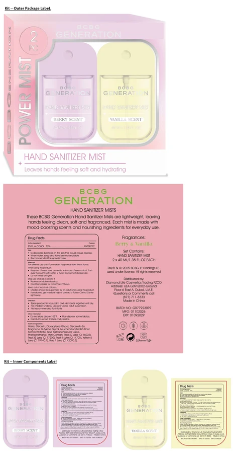 BCBG GENERATION 2 PC HAND SANITIZER MIST - BERRY AND VANILLA SCENT 포장