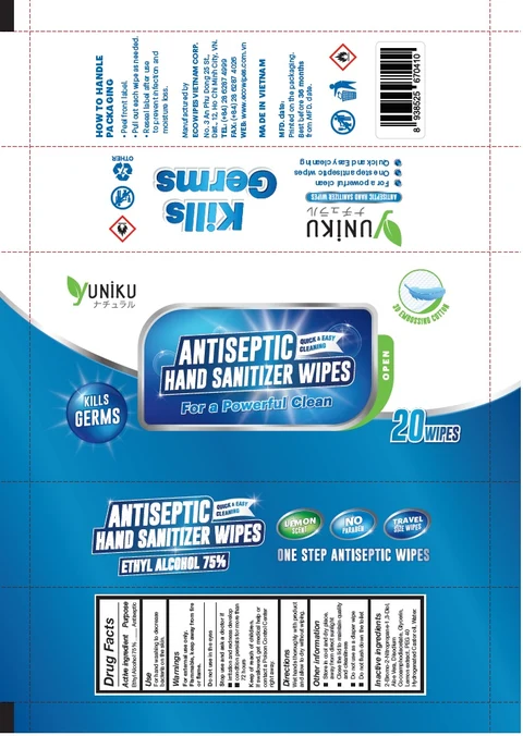 YUNIKU ANTISEPTIC HAND SANITIZER WIPES packaging