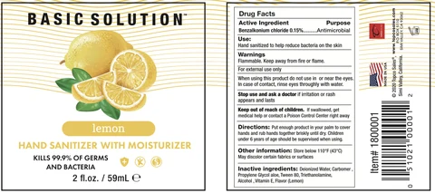 Basic Solutions Hand sanitizer with moisturizer 2 OZ lemon 포장