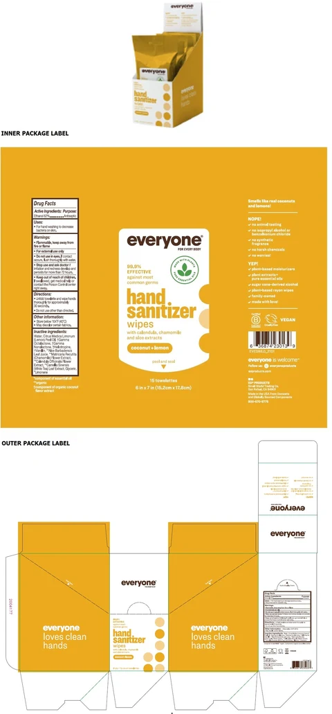 everyone hand sanitizer wipescoconut lemon packaging