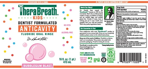 TheraBreath Kids Anticavity Oral Rinse Bubblegum packaging