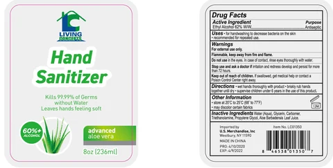 Living Concepts Hand Sanitizer advanced aloe vera packaging