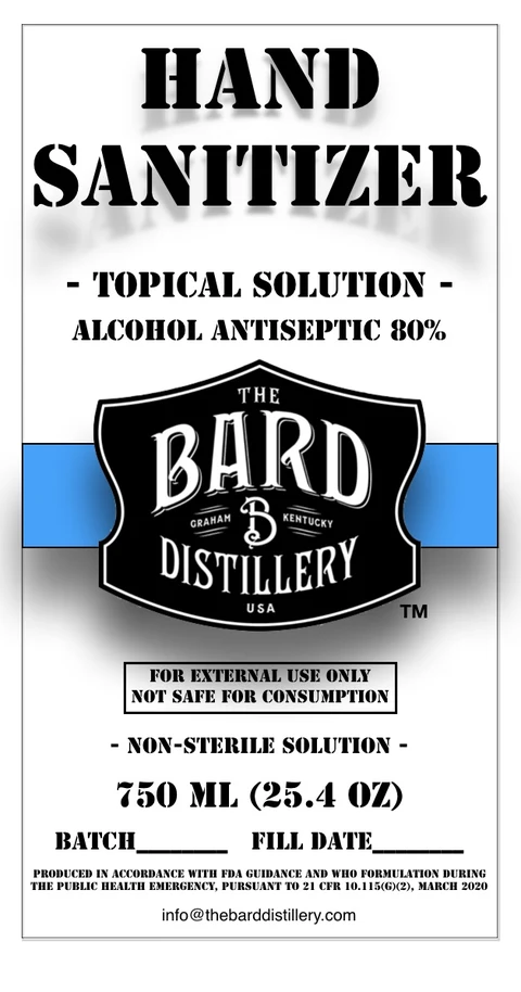 The Bard Distillery Hand Sanitizer packaging