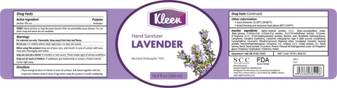 Kleen Hand Sanitizer Lavender 500ml Label