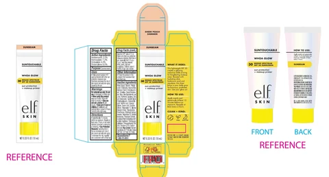 e l f Whoa Glow Broad Spectrum SPF 30 Sunscreen Sheer Peach Shimmer Sunbeam packaging