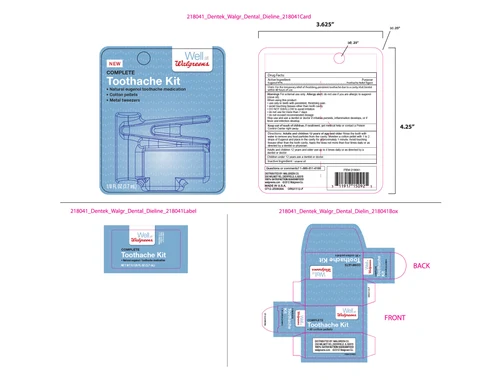 Walgreens Natural Eugenol/Toothache Medicationwith cotton pellets and tweezers packaging