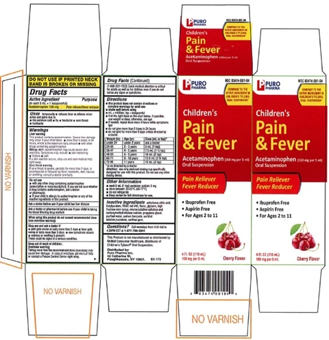 Childrens Pain Relief and Fever Reducer Oral Suspension Cherry packaging