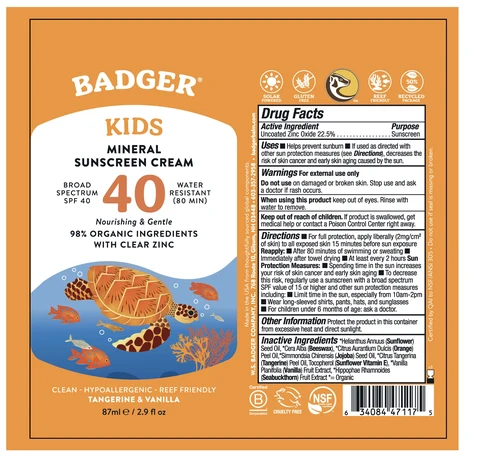 Badger Kids Mineral Sunscreen Cream Broad Spectrum SPF 40 포장