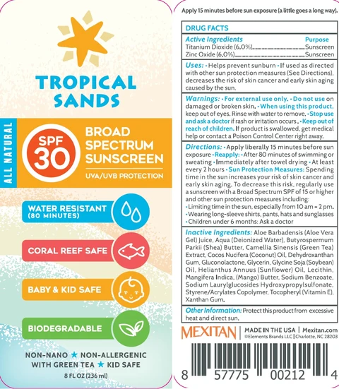 Tropical Sands SPF-30 Broad Spectrum Sunscreen packaging