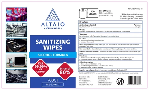 ALTAIO Sanitizing Wipes 포장