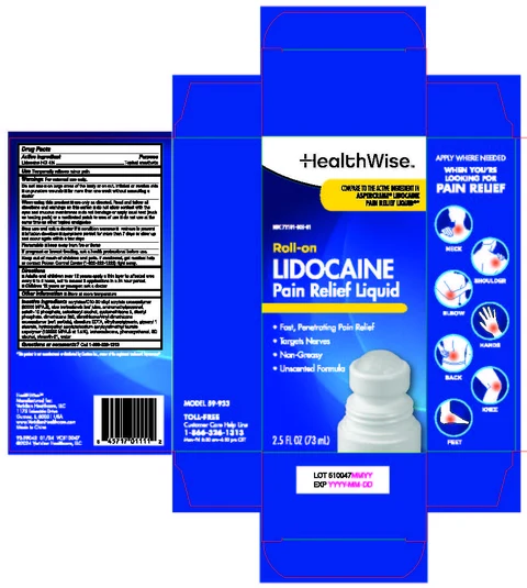 HealthWise Roll-On Lidocaine Pain Relief Liquid packaging