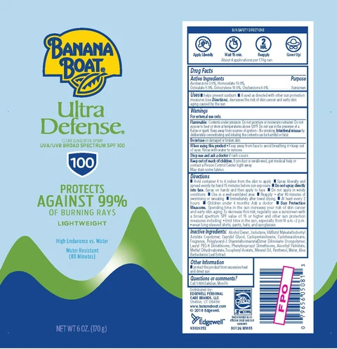 Banana Boat Ultra Defense Clear Sunscreen Broad Spectrum SPF 100 포장