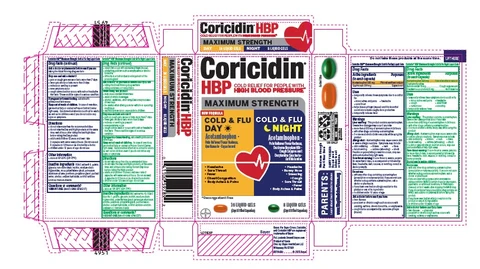 Coricidin HBP Maximum Strength Cold and Flu Day and Night 포장