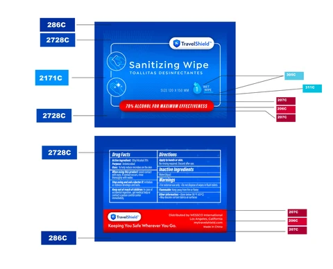 Travelshield sanitizing wipe packaging