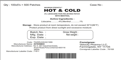 Hot and Cold Lidocaine with Menthol PatchPain Relief 포장