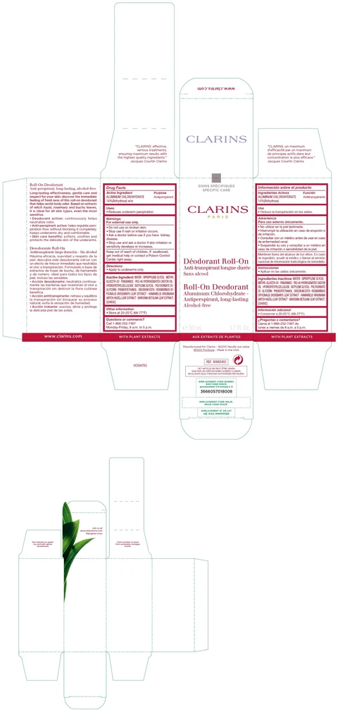 CLARINS - ROLL-ON DEODORANT Aluminum Chlorohydrate - Antiperspirant, long-lasting, Alcohol-free 포장