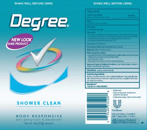DegreeShower Clean Aerosol Antiperspirant and Deodorant 포장