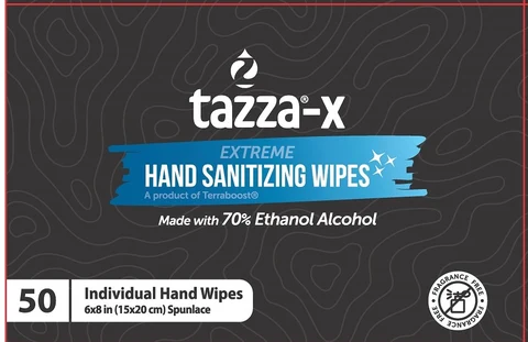 Tazza-X Extreme Hand Sanitizing Wipes packaging