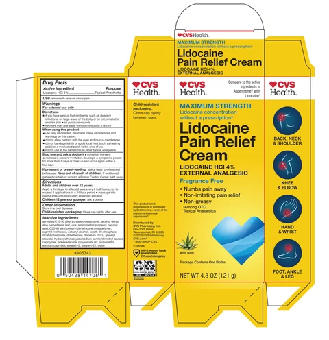 CVS Lidocaine Pain Relief Cream 포장