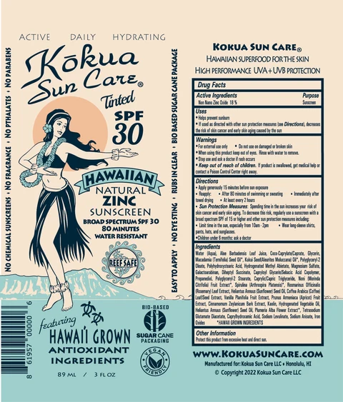 Hawaiian Natural Zinc Sunscreen Broad Spectrum Tinted SPF 30 packaging