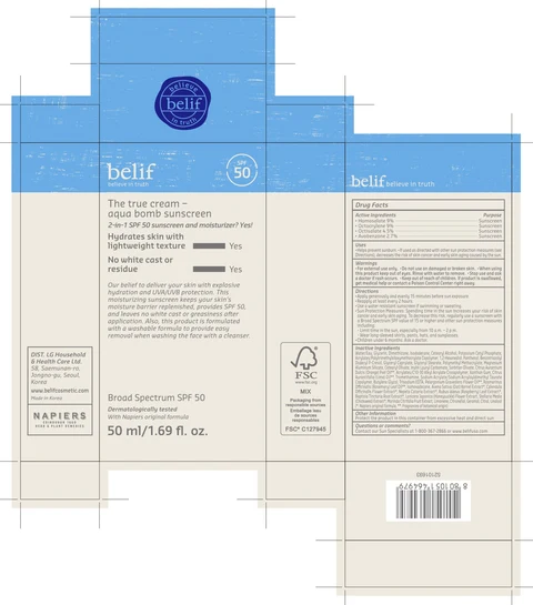 belif The true cream aqua bomb sunscreen Broad Spectrum SPF 50 포장