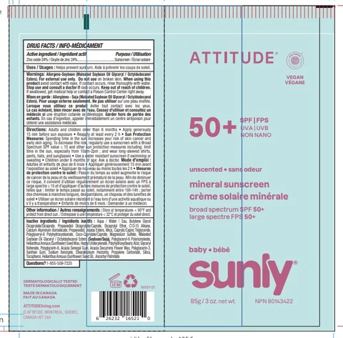ATTITUDE Sunly Baby Mineral sunscreen SPF 50 Unscented 포장