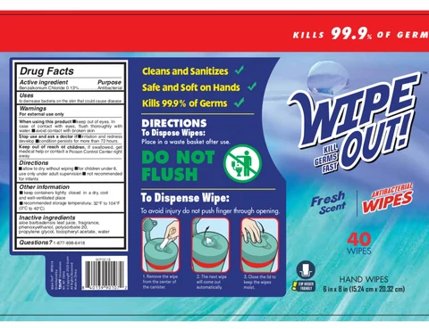 WIPE OUT Antibacterial Wipes Fresh Scent packaging