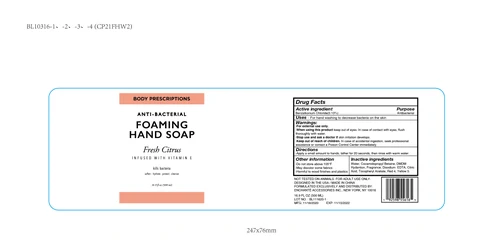 BODY PRESCRIPTIONS Fresh Citrus infused with Vitamin E ANTIBACTERIAL FOAMING HAND 포장