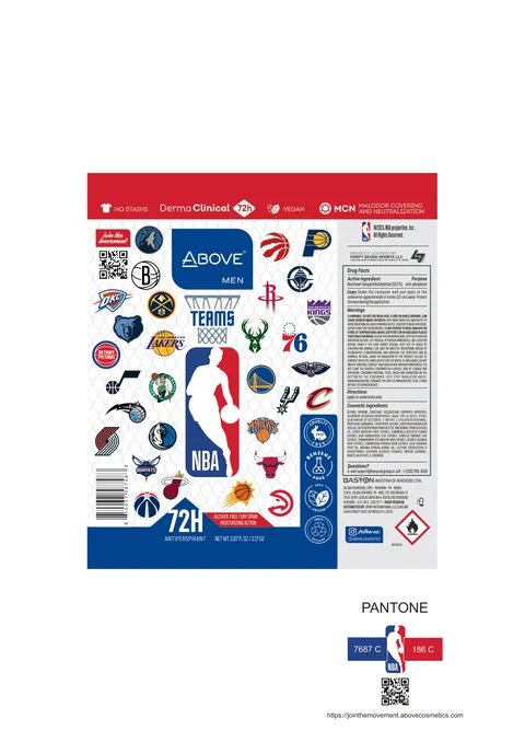 ABOVE NBA MEN TEAMS ANTIPERSPIRANT DEODORANT 72H 포장