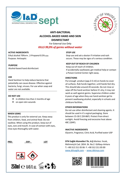 ANTI-BACTERIAL ALCOHOL-BASED HAND AND SKIN DISINFECTANT 포장